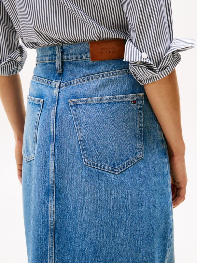 Blue High Rise Denim Midi Skirt  Women