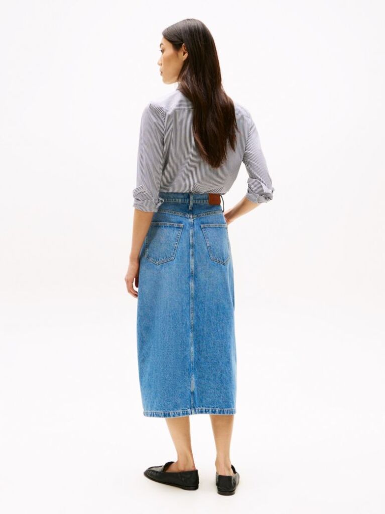 Blue High Rise Denim Midi Skirt  Women