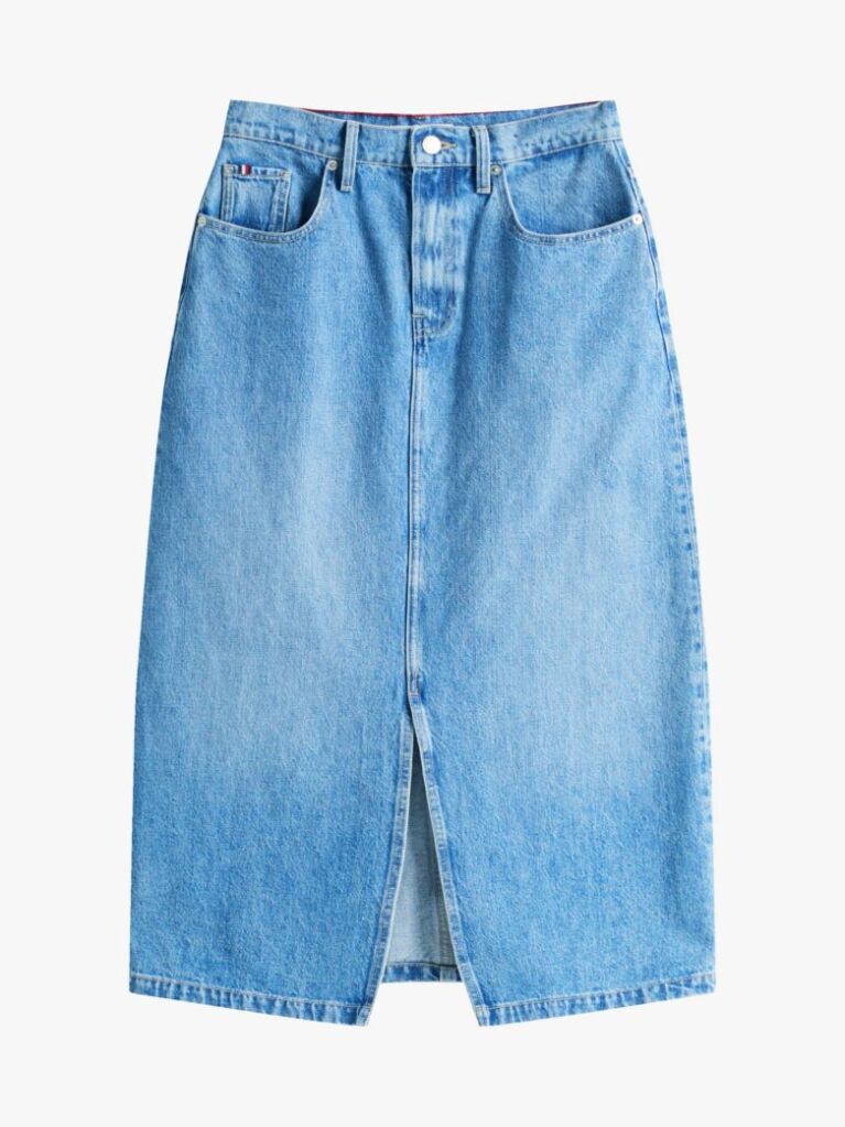 Blue High Rise Denim Midi Skirt  Women