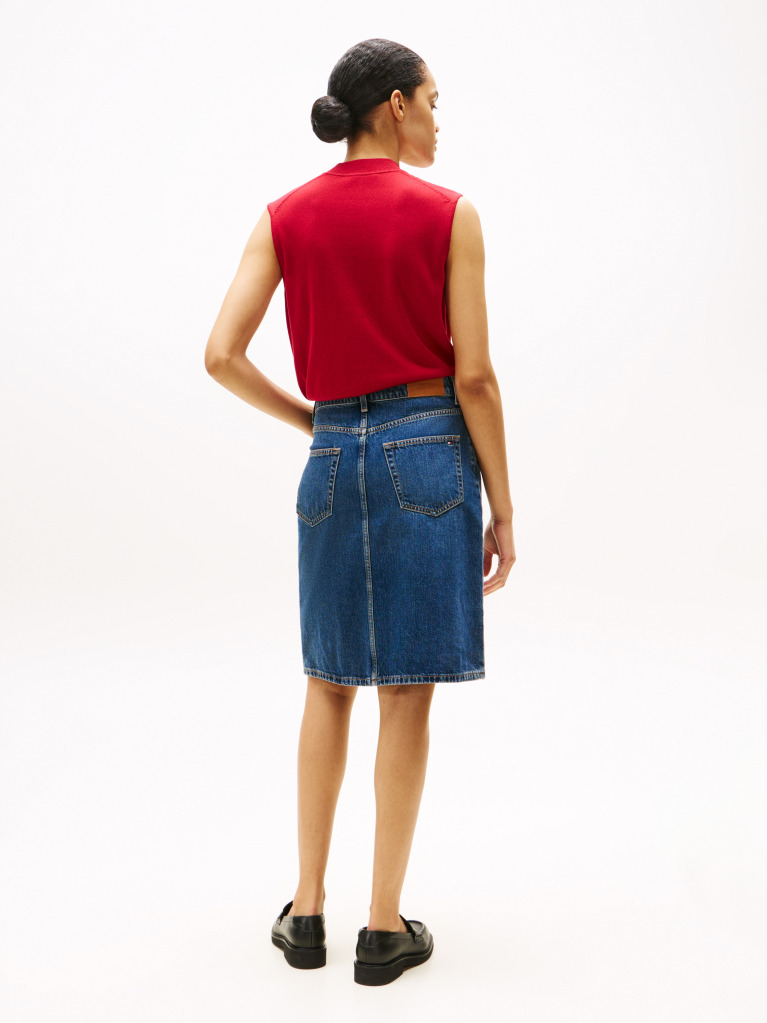 Blue Mid Rise Denim Straight Skirt  Women