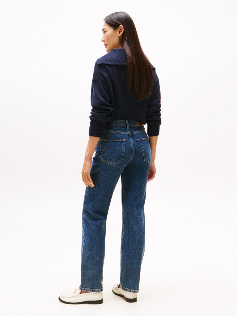 Blue Mid Rise Straight Leg Jeans  Women