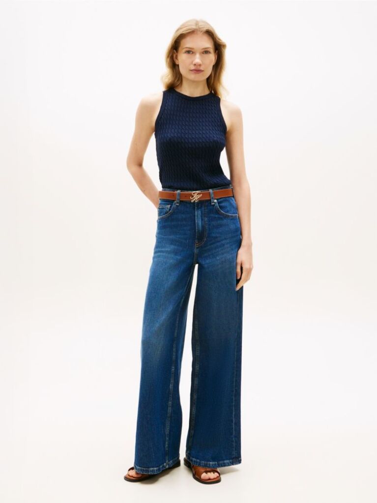 Blue Cable Knit Sleeveless Slim Jumper  Women