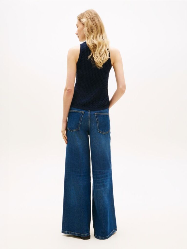 Blue Cable Knit Sleeveless Slim Jumper  Women