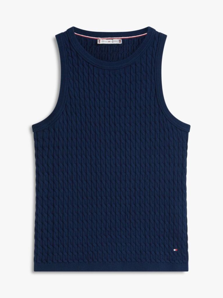 Blue Cable Knit Sleeveless Slim Jumper  Women