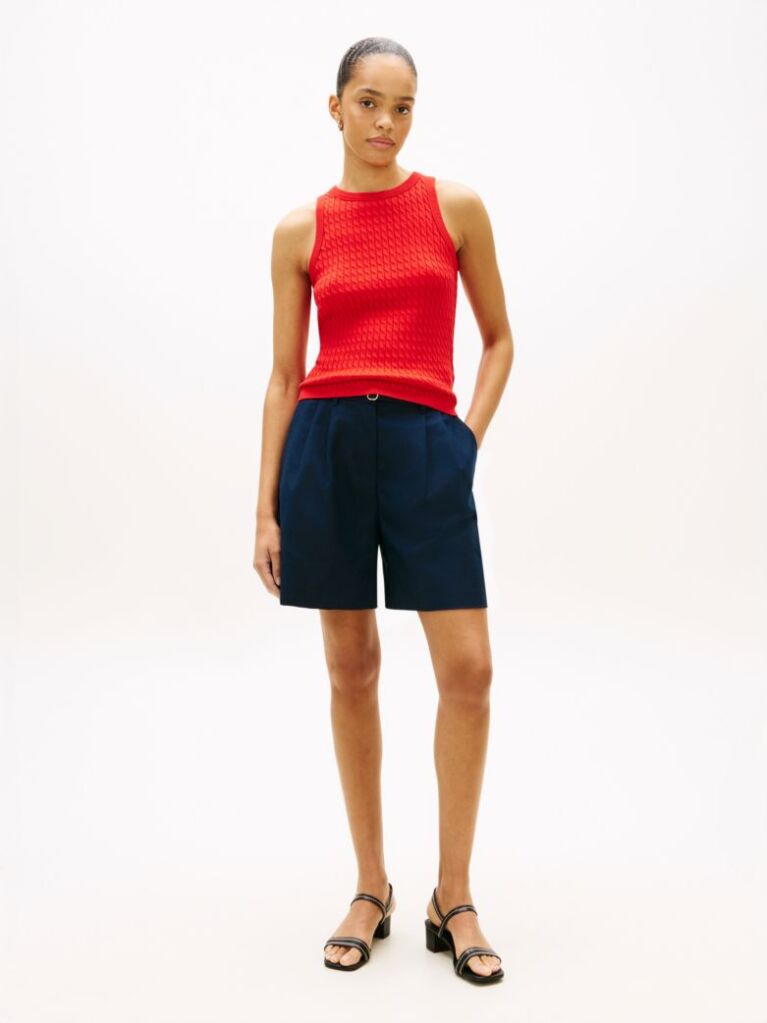 Red Cable Knit Sleeveless Slim Jumper  Women