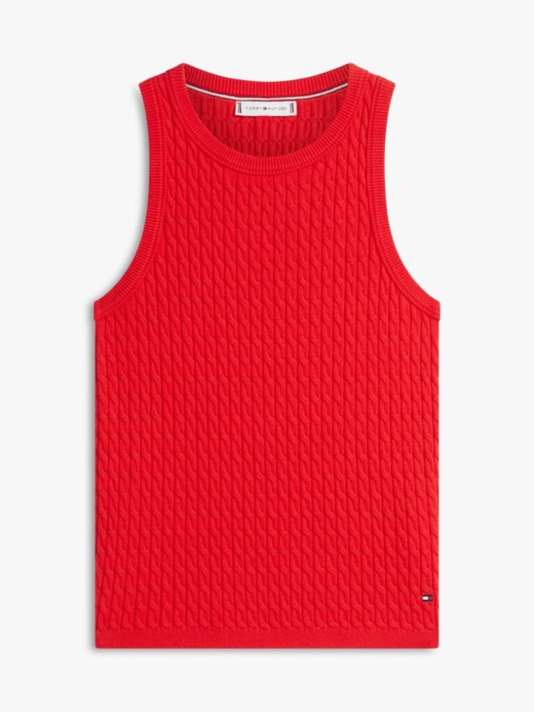 Red Cable Knit Sleeveless Slim Jumper  Women
