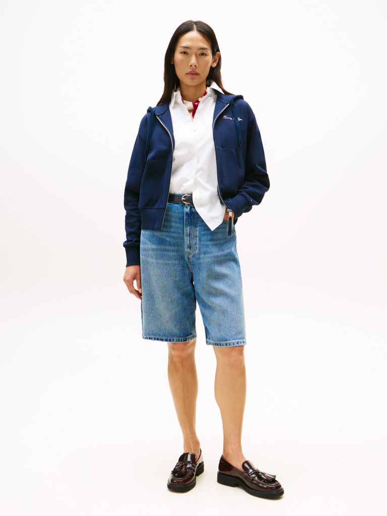 Blue Logo Embroidery Zip-Thru Pique Hoody  Women