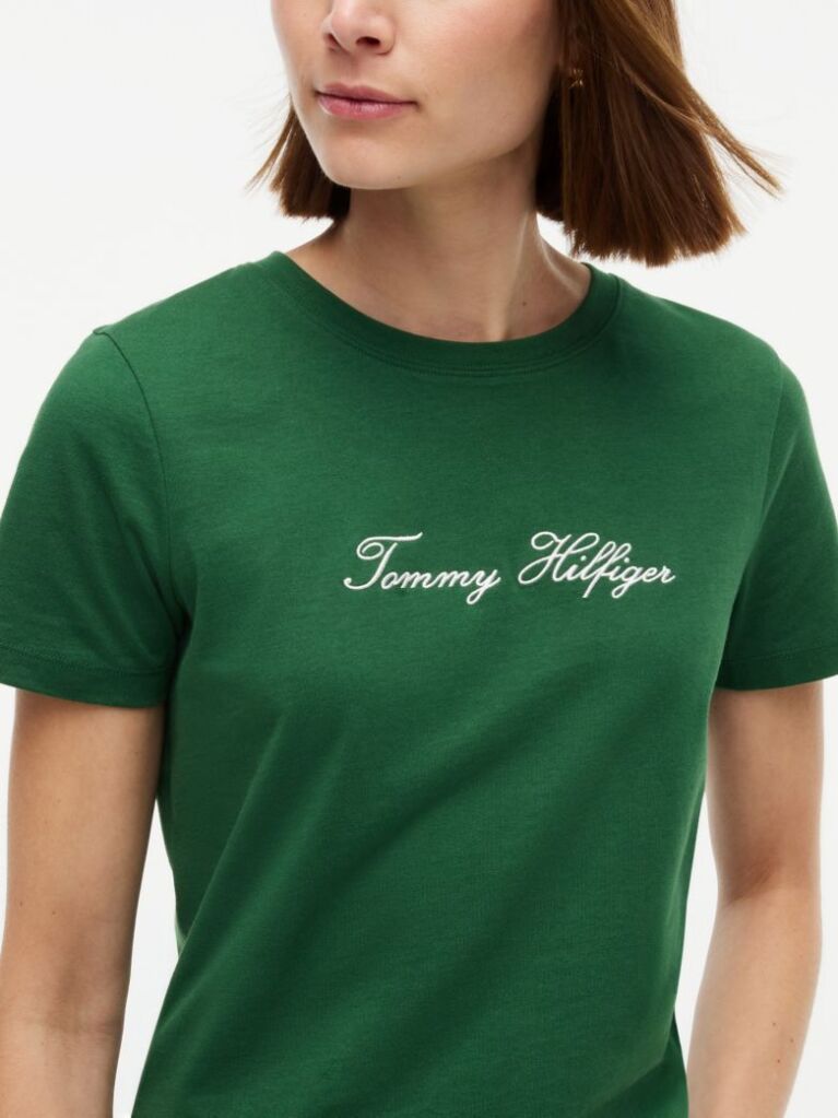 Πράσινο T-Shirt Με Στρογγυλή Λαιμόκοψη Και Κεντητό Λογότυπο  Γυναίκες