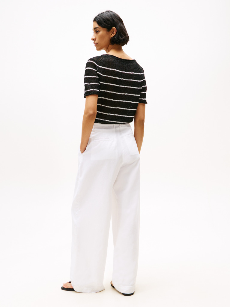 White Wide Leg Trousers With Linen  Women