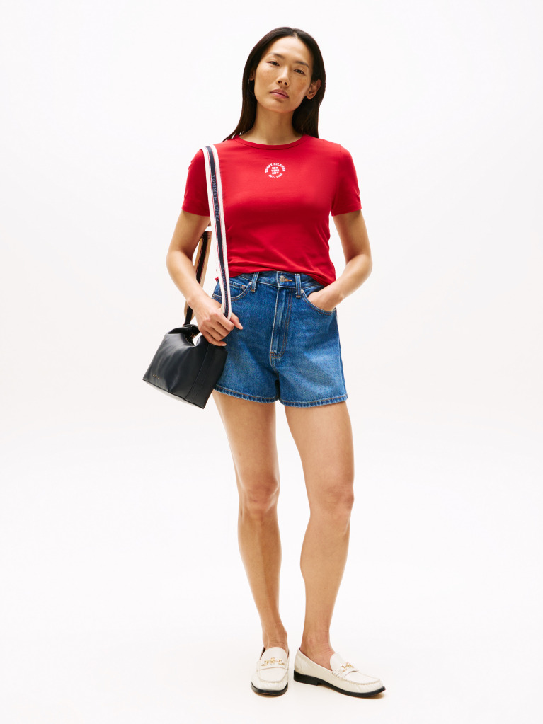 Red Stamp Logo Slim Crew Neck Short Sleeve Tee  Women