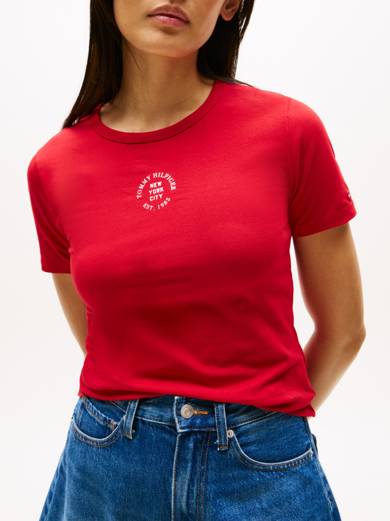 Red Stamp Logo Slim Crew Neck Short Sleeve Tee  Women