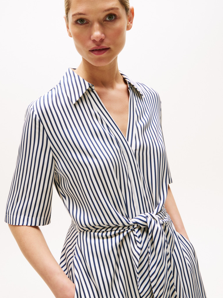 Multi Twill Short Sleeve Knot Short Dress  Women