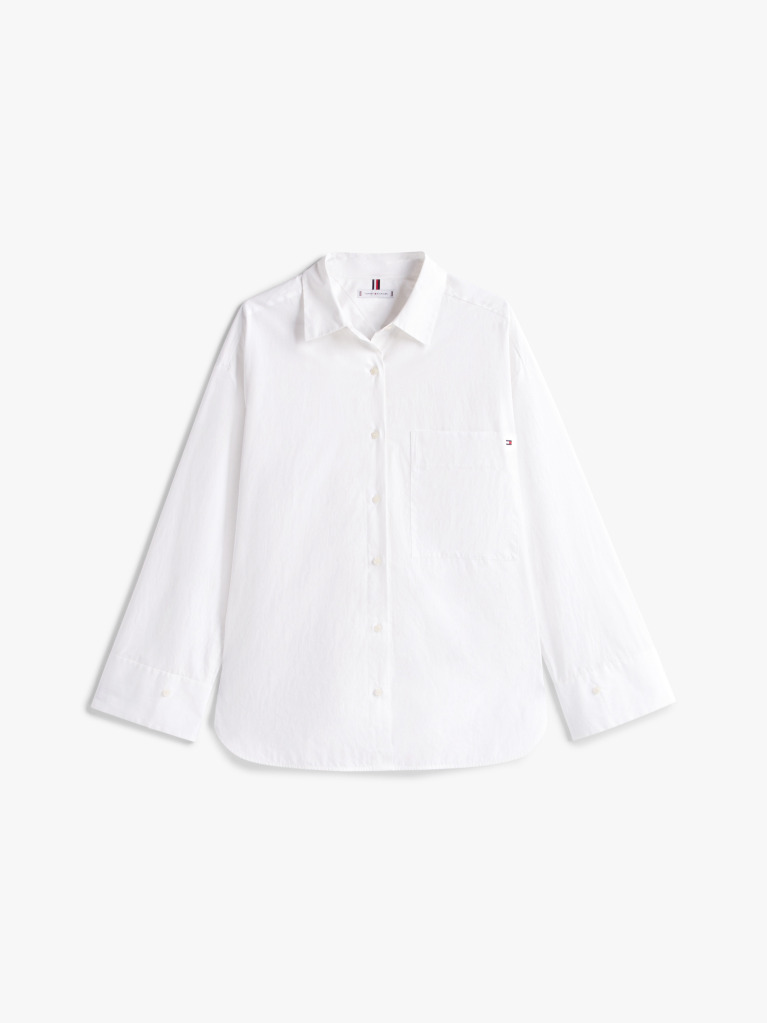 White Oversized Fit Adjustable Cuffs Poplin Shirt  Women