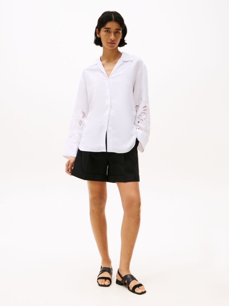 White Relaxed Fit Broderie Anglaise Shirt  Women