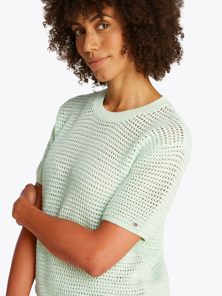 Green Pointelle Crochet Jumper  Women
