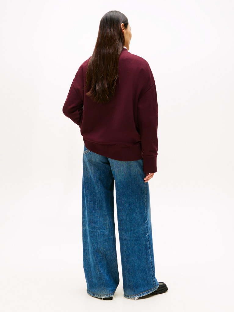 Red Logo Embroidery Relaxed Fit Sweatshirt  Women