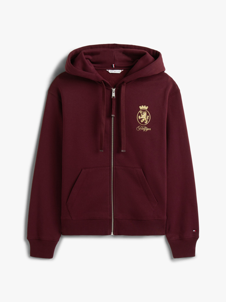 Red TH Crest Embroidery Gold-Tone Zip-Thru Hoody  Women