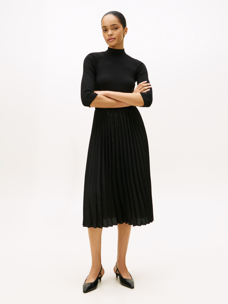 Black Pleated Midi Fit And Flare Dress  Women