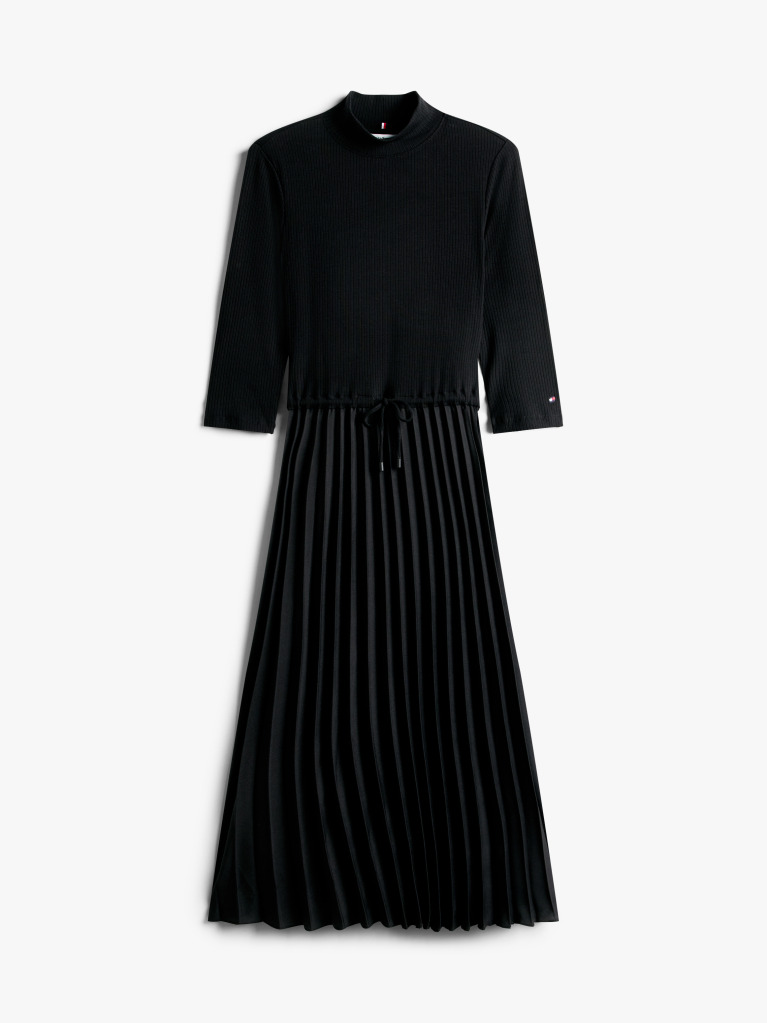 Black Pleated Midi Fit And Flare Dress  Women