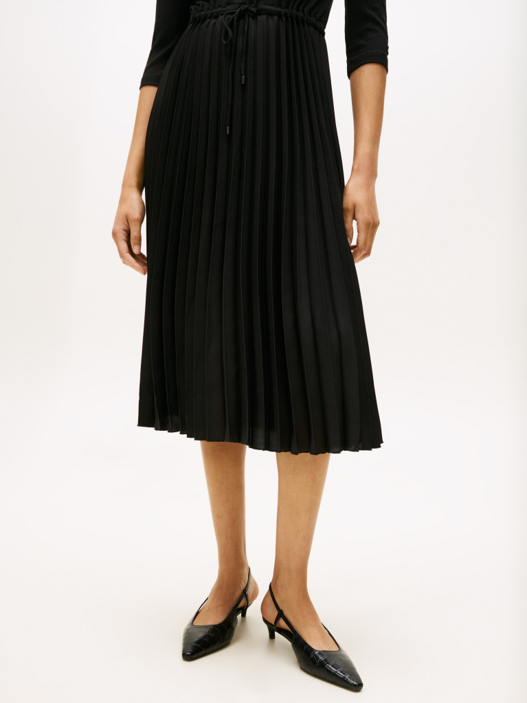 Black Pleated Midi Fit And Flare Dress  Women