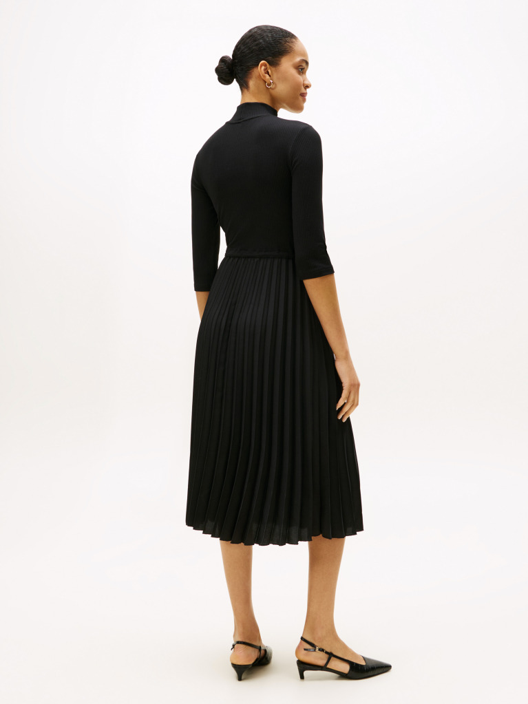 Black Pleated Midi Fit And Flare Dress  Women