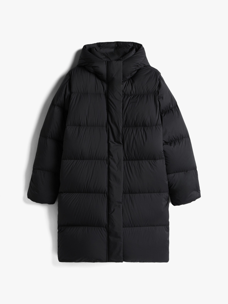 Black Water Repellent Down Hooded Coat  Women