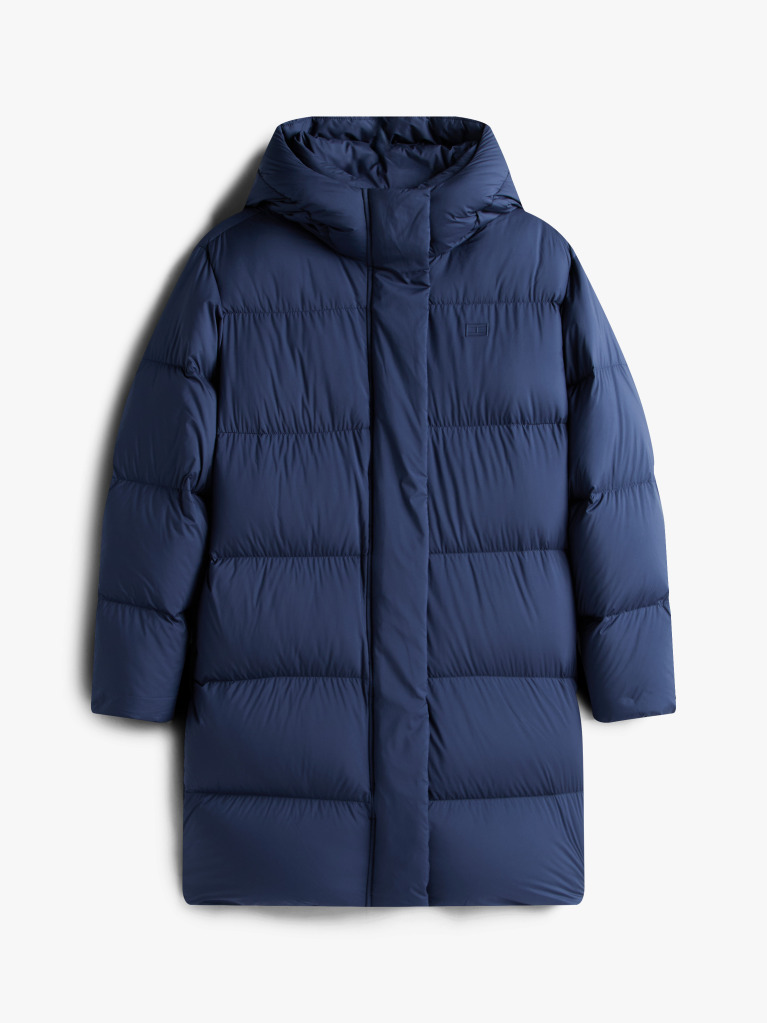 Blue Water Repellent Down Hooded Coat  Women
