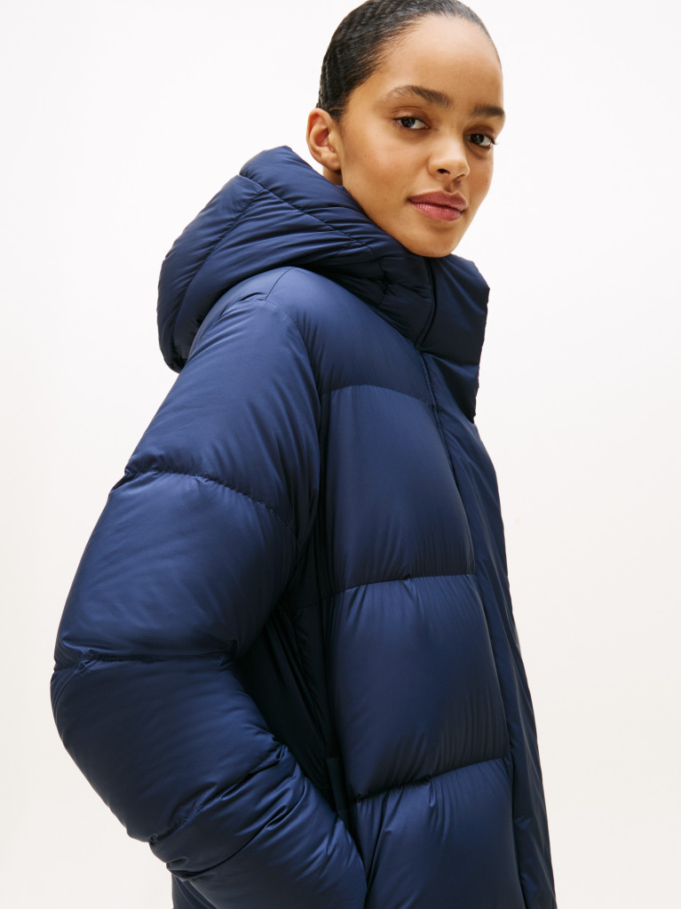 Blue Water Repellent Down Hooded Coat  Women