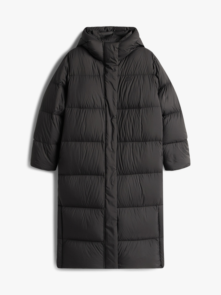 Black Down Hooded Longline Puffer Coat  Women