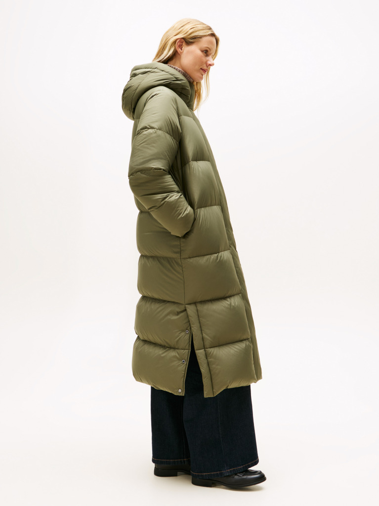 Green Down Hooded Longline Puffer Coat  Women