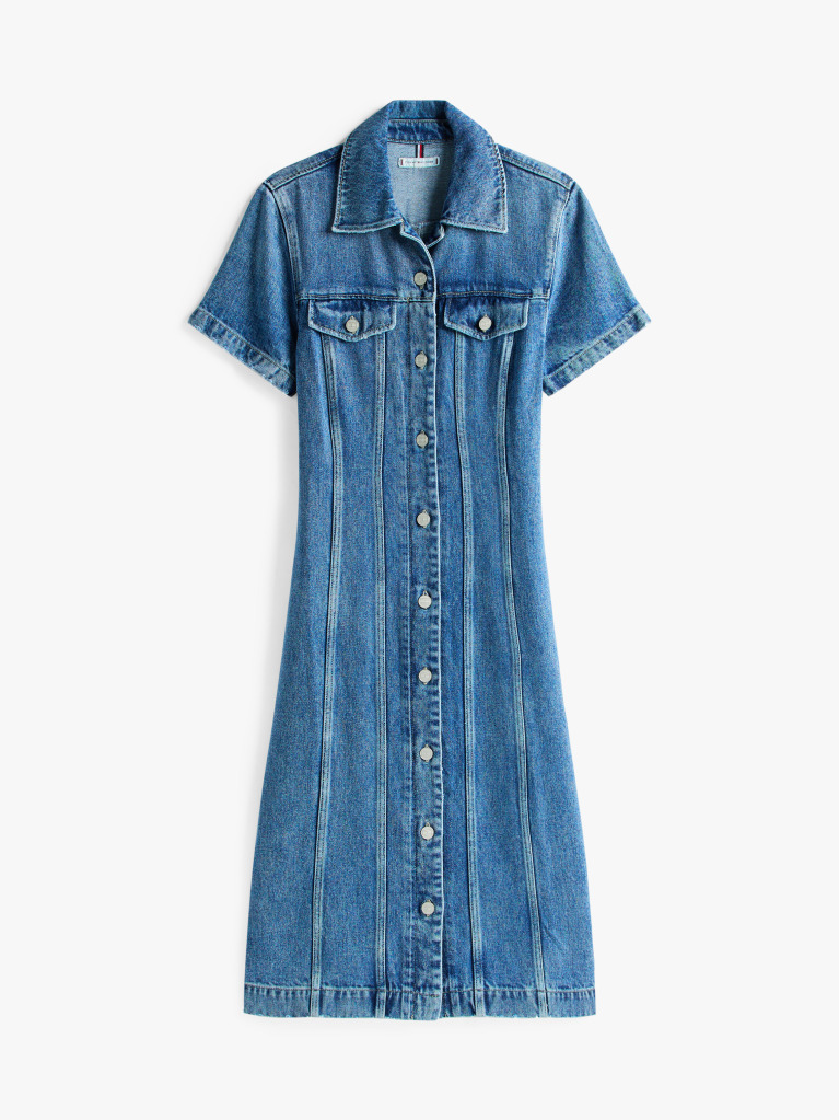 Blue Midi Denim Short Sleeve Shirt Dress  Women