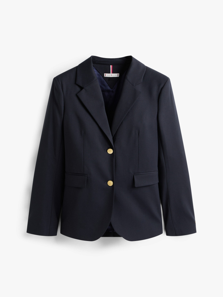 Μπλε Μάλλινο Blazer Σε Κανονική Γραμμή  Γυναίκες