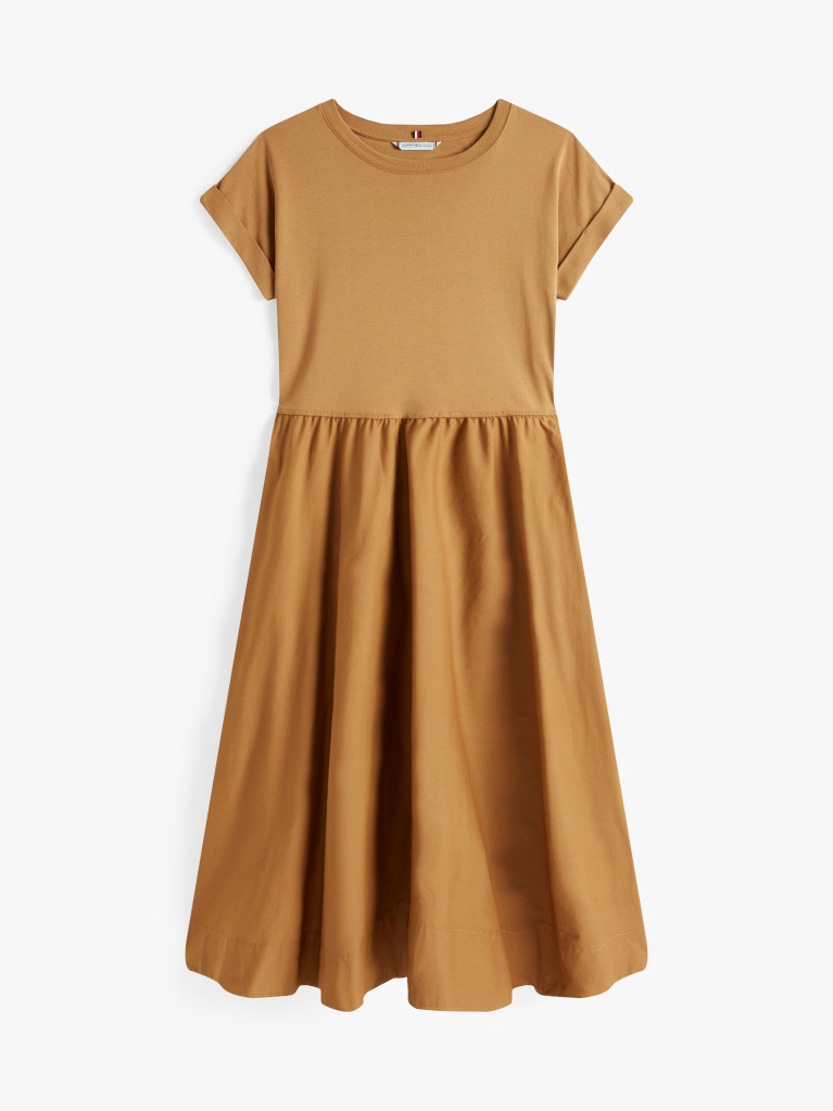 Brown Gold-Tone Button Midi Dress  Women