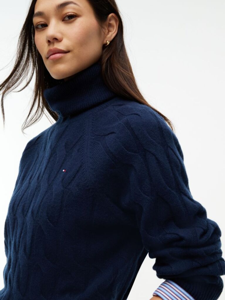Blue Cable Knit Soft Wool Relaxed Jumper  Women