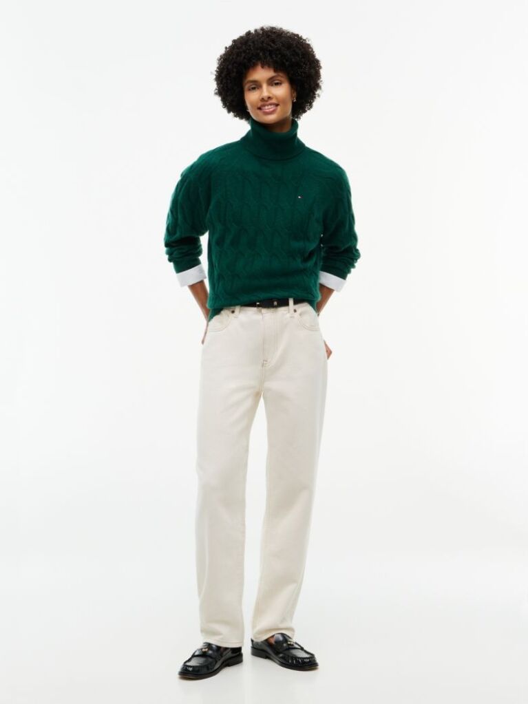 Green Cable Knit Soft Wool Relaxed Jumper  Women
