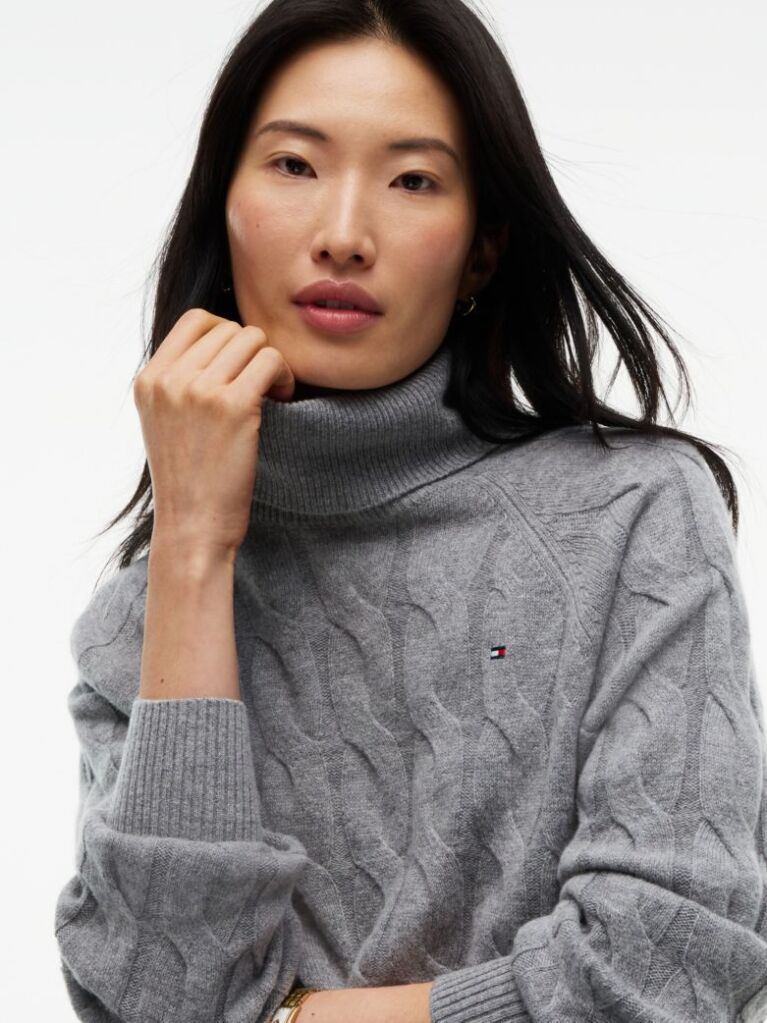 Grey Cable Knit Soft Wool Relaxed Jumper  Women
