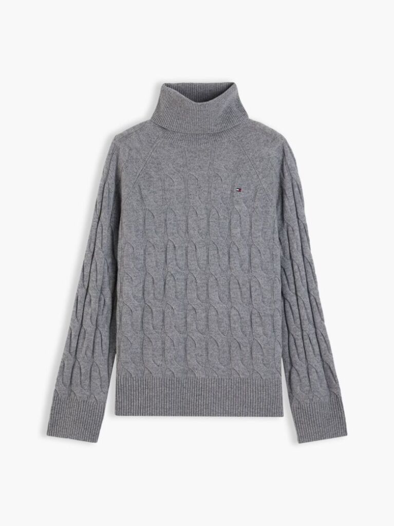 Grey Cable Knit Soft Wool Relaxed Jumper  Women