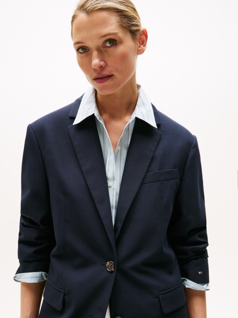 Μπλε Άνετο Blazer Με Μονή Σειρά Κουμπιών  Γυναίκες