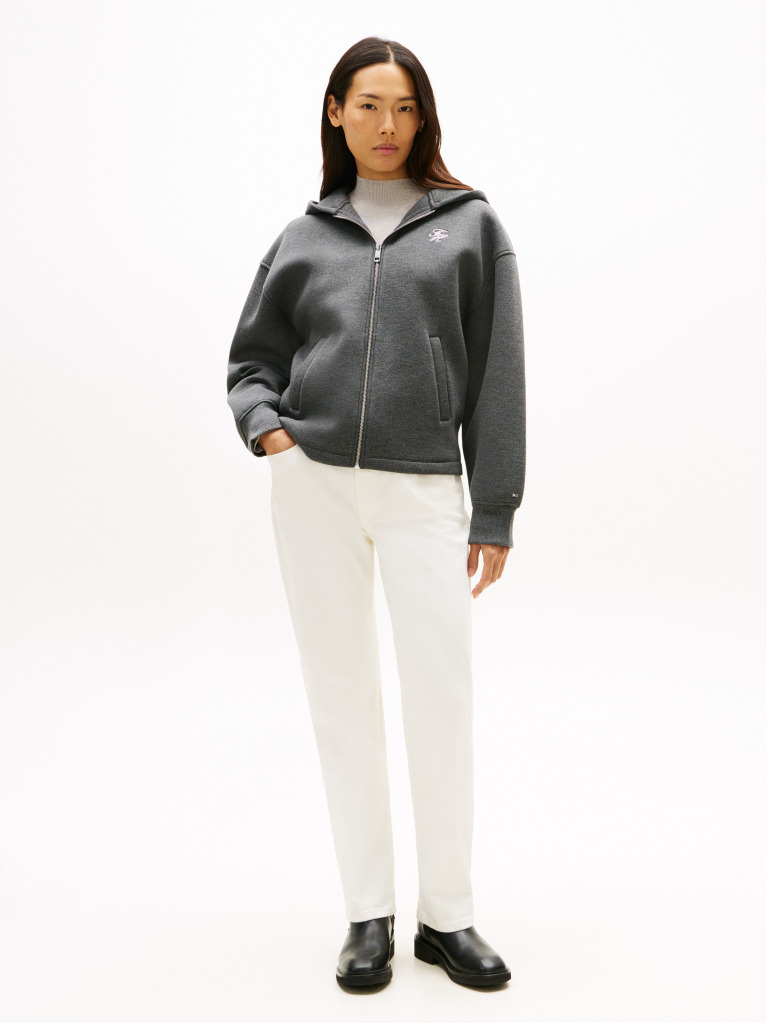 Grey Logo Embroidery Zip-Thru Hoody  Women