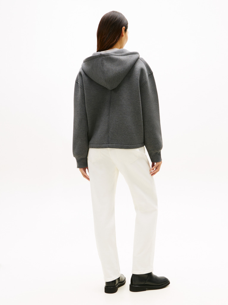 Grey Logo Embroidery Zip-Thru Hoody  Women