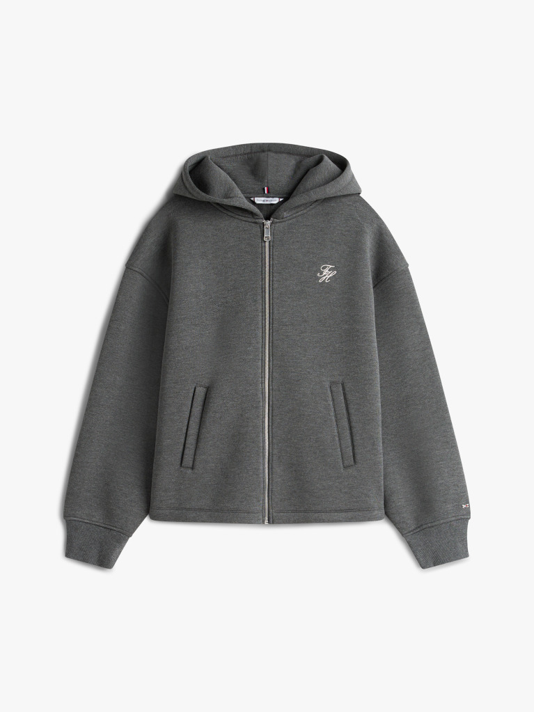 Grey Logo Embroidery Zip-Thru Hoody  Women