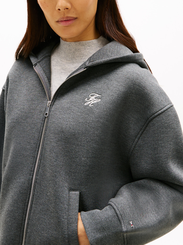 Grey Logo Embroidery Zip-Thru Hoody  Women
