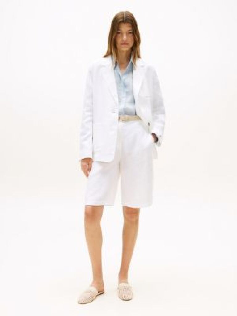Άσπρο Λινή Tailored Βερμούδα  Γυναίκες