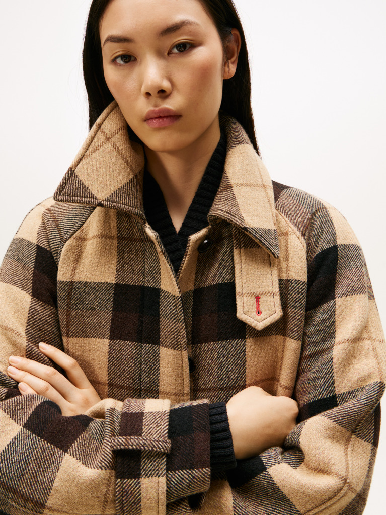 Multi Check Wool Blend Oversized Belted Coat  Women