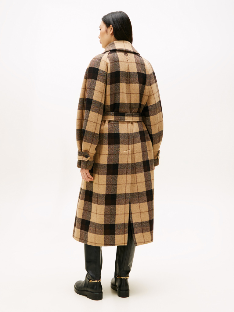 Multi Check Wool Blend Oversized Belted Coat  Women