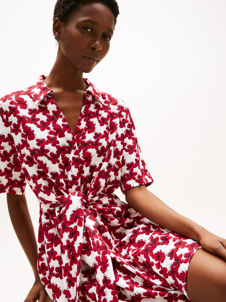 Multi Textured Tie Front Mini Shirt Dress  Women
