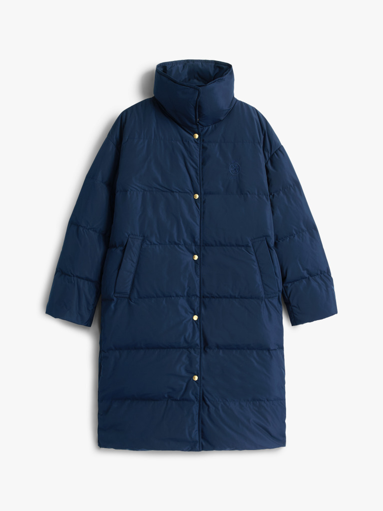 Blue Crest Embroidery Down Puffer Coat  Women