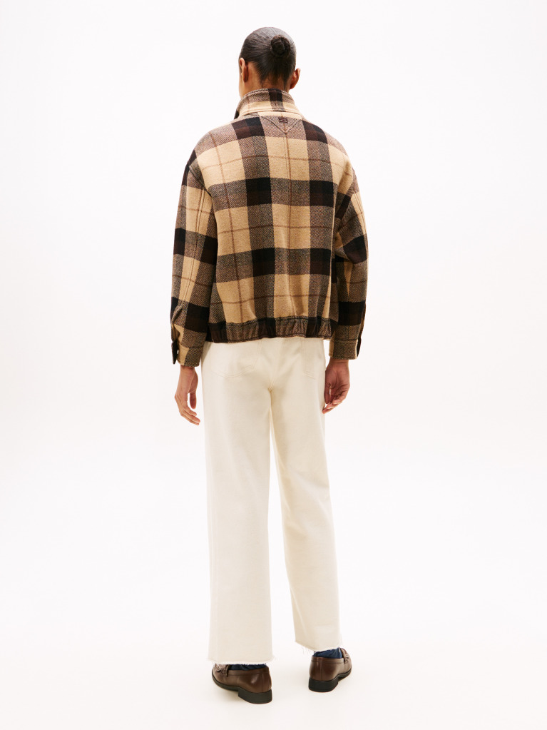 Multi Check Wool Blend Relaxed Harrington Jacket  Women