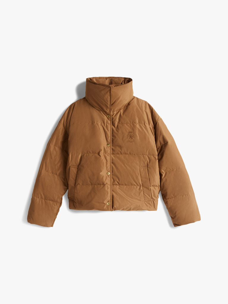 Brown Crest Embroidery Down Puffer Jacket  Women