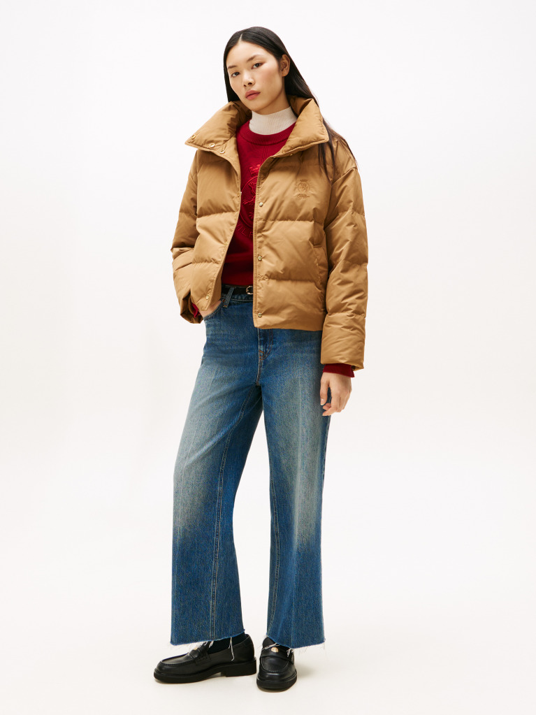 Brown Crest Embroidery Down Puffer Jacket  Women